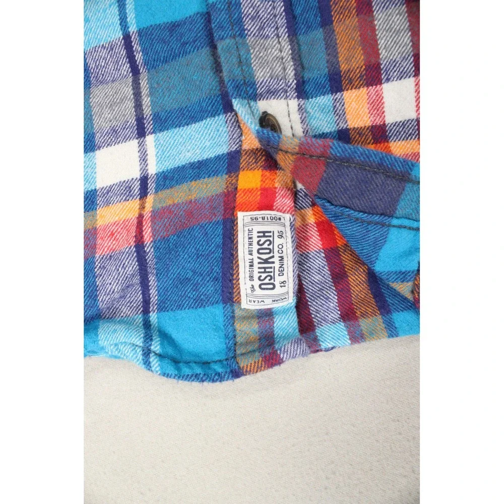 OshKosh Bgosh Kids Blue Orange Plaid Flannel Button Up Shirt Size 10 Casual